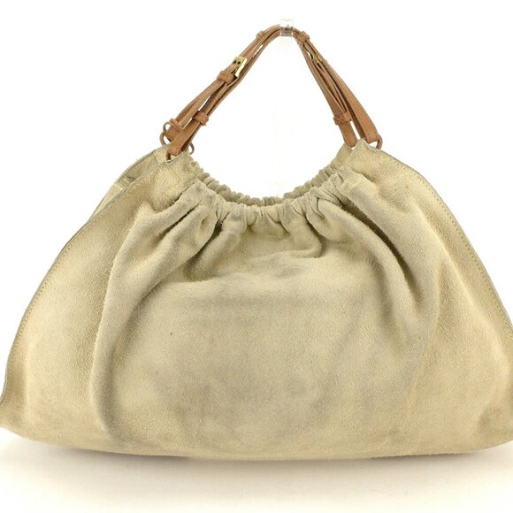 authenticity guaranteed GUCCI Tote Bag Reather Tag Beige Suede Leather used - Picture 1 of 8
